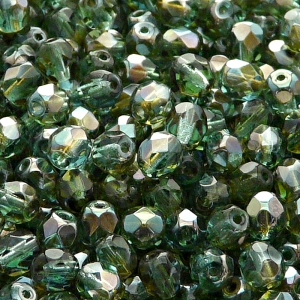50pcs Czech Fire Polished Faceted Glass Beads Round 6mm Light Green Aquamarine Celsian