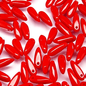 50pcs Czech Pressed Glass Dagger Beads 3x11mm Opaque Red Coral