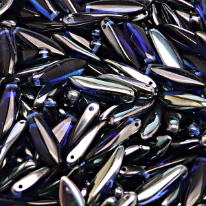 30pcs Czech Pressed Glass Dagger Beads 5x16mm Sapphire Celsian