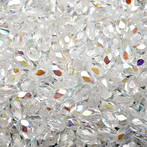 50pcs Czech Fire Polished Faceted Glass Olive Beads 6x4mm Crystal AB